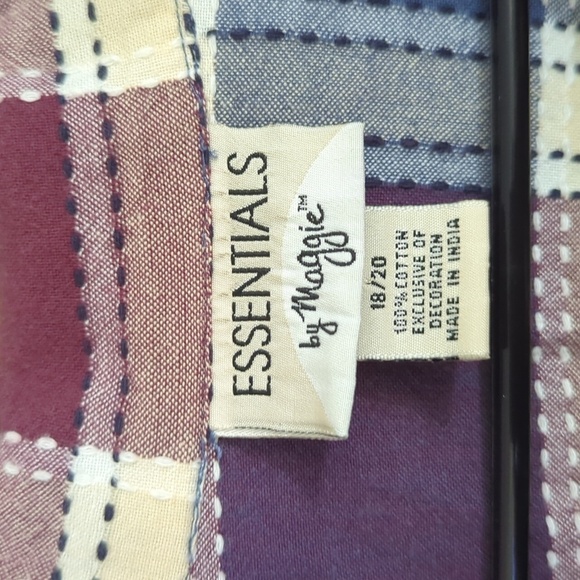 Essentials by Maggie Blue & Pink Plaid Zip Front Collar Shirt Size 18/20 - Picture 2 of 5